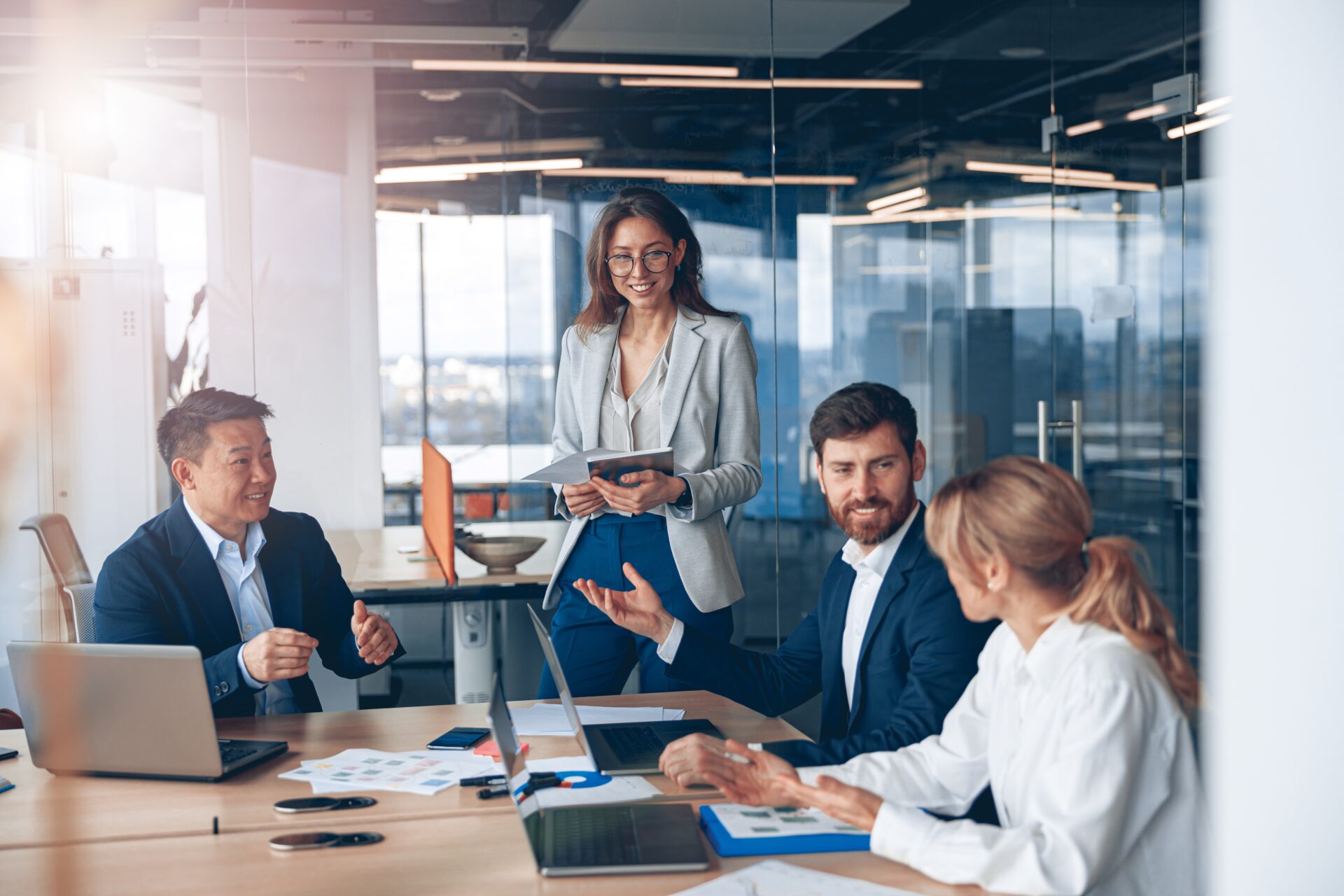 4 people having a business meeting